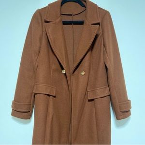 Brown double breasted coat - fabric looks and feels like wool